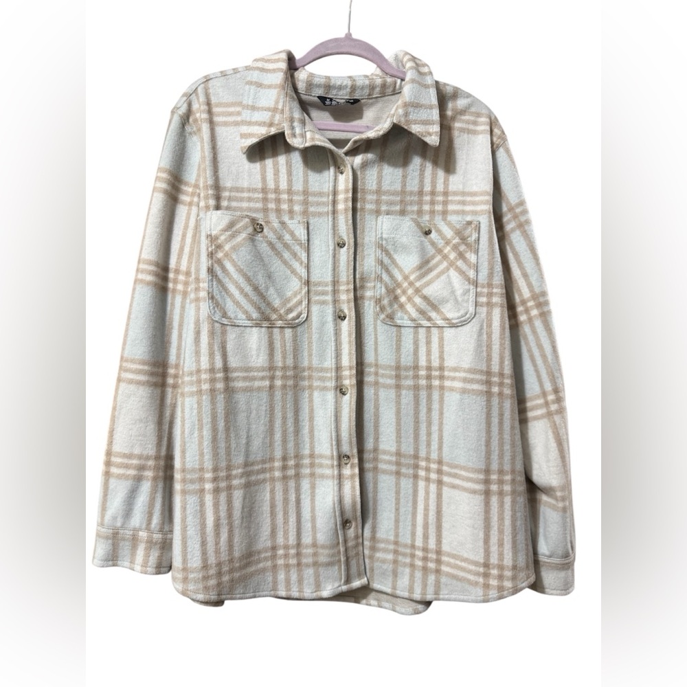 Women's Cream and Tan Plaid Utility Jacket